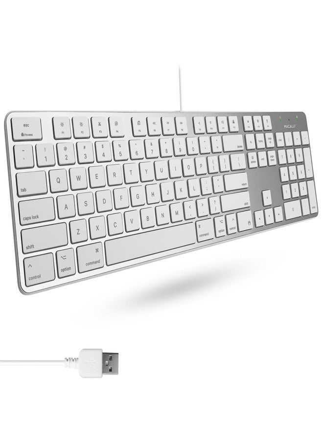 Macally Ultra-Slim USB Wired Keyboard with Number Keypad for Apple Mac Pro, MacBook Pro/Air, iMac, Mac Mini, Laptop Computers, Windows Desktop PC Laptops, Silver (SLIMKEYPROA) - Image 1